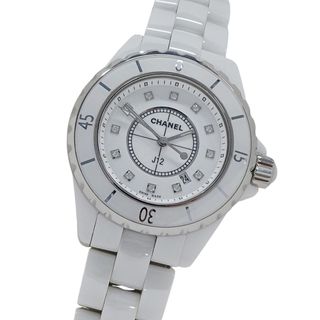 シャネル(CHANEL)のシャネル CHANEL 時計 レディース ブランド J12 12P ダイヤモンド デイト クオーツ QZ ステンレス SS ホワイトセラミック H1628 ホワイト 磨き済み 【中古】(腕時計)