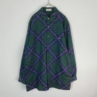 ヴィンテージ　長袖シャツ　柄シャツ 派手 古着 メンズ M L相当　グリーン