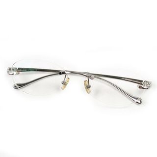 カルティエ(Cartier)の極美品△Cartier カルティエ T8100910 パンテール ドゥ カルティエ ツーポイント リムレス メガネ 眼鏡 アイウェア シルバー 50□16 125 度入り 箱・ケース付き フランス製 メンズ(サングラス/メガネ)