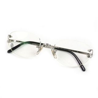 カルティエ(Cartier)の極美品△Cartier カルティエ トリニティ リムレス ツーポイント メガネ 眼鏡 アイウェア シルバー ブラック □20 135 デモレンズ フランス製 メンズ(サングラス/メガネ)
