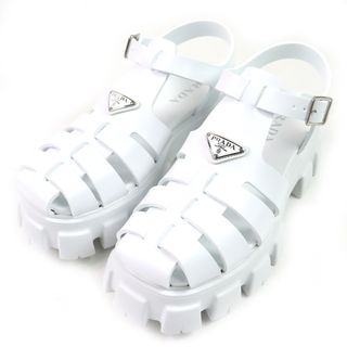 プラダ(PRADA)の未使用品△PRADA プラダ 2X3083 MONOLITH RUBBER SANDAL モノリス トライアングルロゴ 三角プレート ラバー サンダル 厚底 ホワイト 10 箱付き イタリア製 メンズ(サンダル)