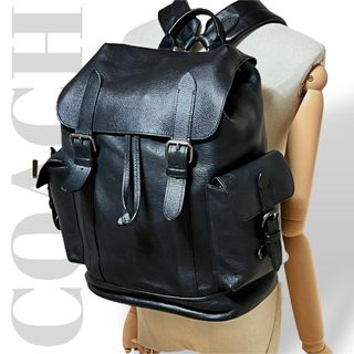 コーチ(COACH)の美品　コーチ　リュック　ハドソン　A4可　バックパック　オールレザー　ブラック(リュック/バックパック)