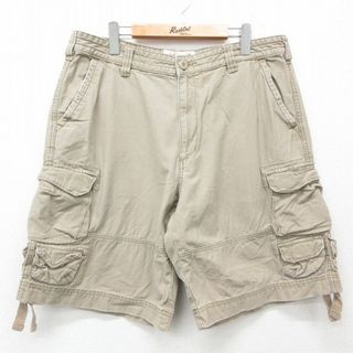 W37★古着 MOSSIMO ショート カーゴ パンツ ショーツ メンズ コットン ベージュ カーキ 25jun25 中古 ボトムス 短パン ショーパン(ワークパンツ/カーゴパンツ)