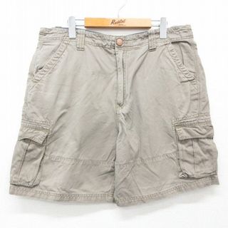 W37★古着 ショート カーゴ パンツ ショーツ メンズ コットン 濃ベージュ カーキ 25jun25 中古 ボトムス 短パン ショーパン(ワークパンツ/カーゴパンツ)