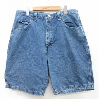ラングラー(Wrangler)のW37★古着 ラングラー Wrangler ショート ペインター パンツ ショーツ メンズ コットン 紺 ネイビー デニム 25jun25 中古 ボトムス 短パン ショーパン(ワークパンツ/カーゴパンツ)