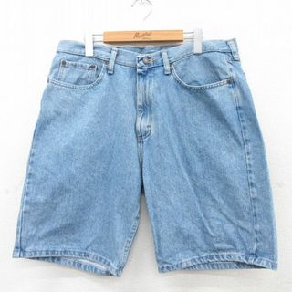 ラングラー(Wrangler)のW36★古着 ラングラー Wrangler ショート パンツ ショーツ メンズ コットン 紺 ネイビー デニム 25jun25 中古 ボトムス 短パン ショーパン ハーフ(ワークパンツ/カーゴパンツ)