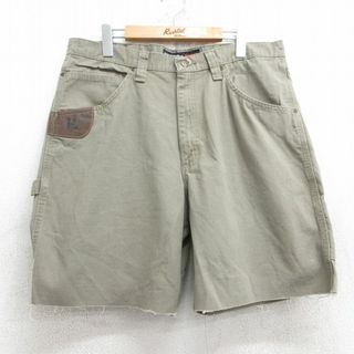 ラングラー(Wrangler)のW35★古着 ラングラー Wrangler ショート ペインター パンツ ショーツ メンズ リップストップ ダック地 コットン ベージュ カーキ 【spe】 25jun25 中古 ボトムス 短パン ショーパン(ワークパンツ/カーゴパンツ)