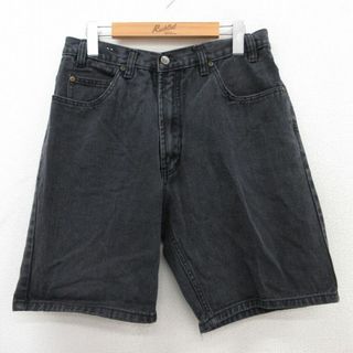 W31★古着 ルート66 ショート パンツ ショーツ メンズ 00年代 00s コットン 黒 ブラック デニム 25jun25 中古 ボトムス 短パン ショーパン ハーフ(ワークパンツ/カーゴパンツ)