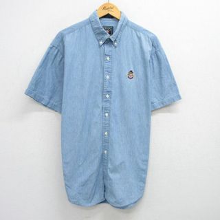 ラルフローレン(Ralph Lauren)のXL★古着 ラルフローレン Ralph Lauren チャップス 半袖 シャツ メンズ 80年代 80s ワンポイントロゴ 大きいサイズ コットン ボタンダウン 薄紺 ネイビー デニム 25jun25 中古 トップス(シャツ)