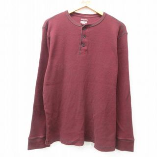XL★古着 長袖 サーマル Tシャツ メンズ 無地 大きいサイズ コットン ヘンリーネック エンジ他 25jun25 中古(Tシャツ/カットソー(半袖/袖なし))