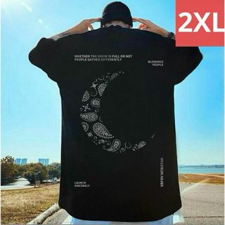 メンズムーンTシャツ半袖トップス（ブラック2XLサイズ春夏秋プリント洋服040(Tシャツ/カットソー(半袖/袖なし))