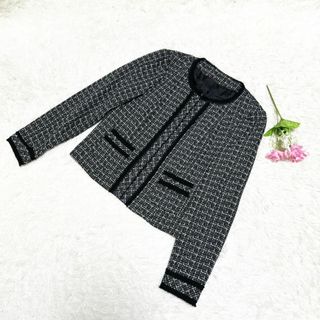 【セレモニー】ノーカラージャケット【L】ツイード 上品 フォーマル(ノーカラージャケット)