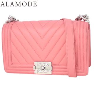 シャネル(CHANEL)のCHANEL(シャネル) ボーイシャネル チェーンショルダーバッグ ショルダーバッグ 2WAY 肩掛け 斜め掛け Vステッチ シェブロン ラムスキン ピンク シルバー金具 レディース 40802147138【中古】【アラモード】(ショルダーバッグ)