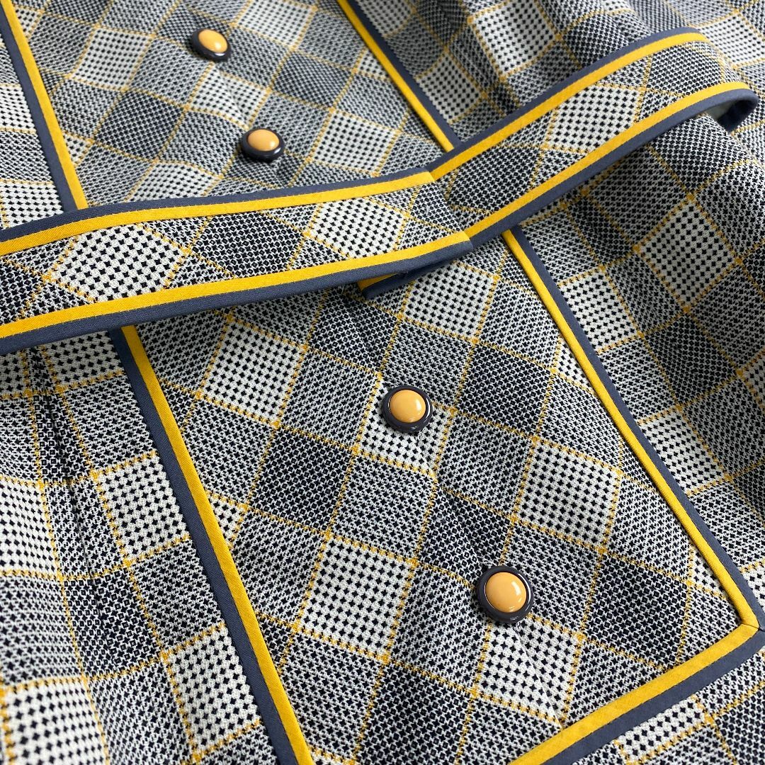 美品　ヴィンテージ　ロングワンピース チェック柄　ボタン　ベルト付き　レトロ　黒 VINTAGE - 美品 ヴィンテージ ロングワンピースチェック柄