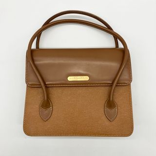 バーバリー(BURBERRY)のBURBERRY レザー ハンドバッグ 内チェック ライトブラウン(ハンドバッグ)