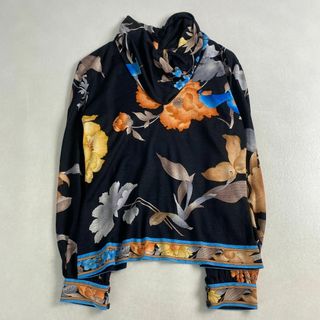 レオナール(LEONARD)のレオナール　カットソー　長袖　タートルネック　花柄　シルク混　ブラック　42(カットソー(長袖/七分))