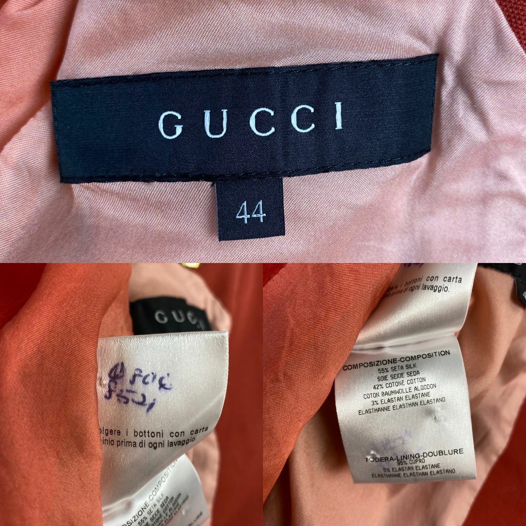 GUCCI グッチ シルク混 テーラードジャケット GUCCI - グッチ テーラードジャケット 金ロゴボタン シルク混