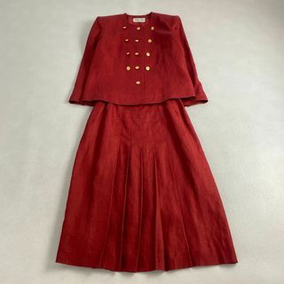 インゲボルグ(INGEBORG)のインゲボルグ　セットアップ　ノーカラー　金ボタン　リネン100　プリーツスカート(セット/コーデ)