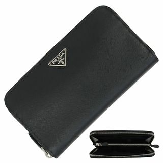 プラダ(PRADA)のプラダ PRADA 長財布 ジップアラウンド長財布 サフィアーノ オロ トライアングルロゴ レザー ブラック 黒 シルバー金具 三角ロゴ プラダ ラウンドファスナー長財布  未使用 143943(財布)