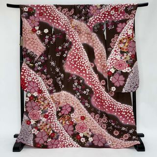 振袖 中古 ブラウン 絞り 正絹 古典 裄73.7cm 身丈170cm 美品 LL サイズ 成人式 4476(振袖)