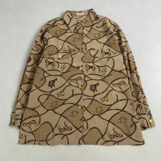 バーバリー(BURBERRY)のバーバリー　ブラウス　スカーフ　ホース柄　金ロゴボタン　9 M相当　キャメル(シャツ/ブラウス(長袖/七分))