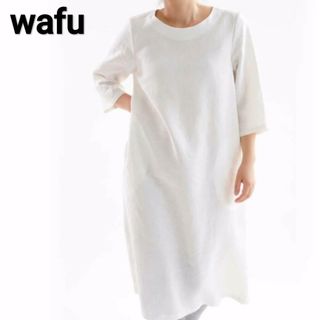 wafu リネン ロング ラウンドネック ワンピース ホワイト(ロングワンピース/マキシワンピース)