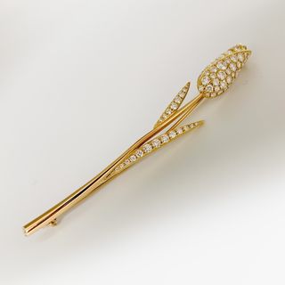 【中古】GIMEL ギメル 18K 1.321ct ダイヤモンド チューリップ フラワー ブローチ イエローゴールド レディース(ブローチ/コサージュ)