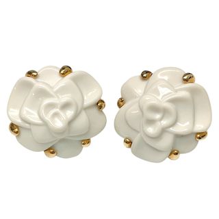 【中古】シャネル CHANEL イヤリング カメリア ホワイト カルセドニー750(イヤリング)