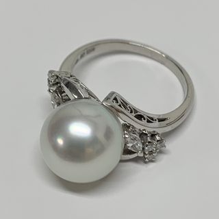 【中古】MIKIMOTO ミキモト Pt900 白蝶 真珠 パール直径 11.8mmダイヤモンド リング(リング(指輪))