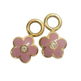 【中古】 Ponte Vecchio ポンテヴェキオ フラワーダイヤペンダント ピンク　2個セット　750YG K18(ブローチ/コサージュ)
