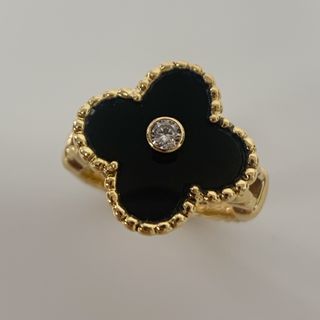 【中古】Van Cleef & Arpels ヴァンクリーフ＆アーペル  リング 指輪 750　ヴィンテージアルハンブラ イエローゴールド K18YG ダイヤモンド オニキス 1Pダイヤ(リング(指輪))