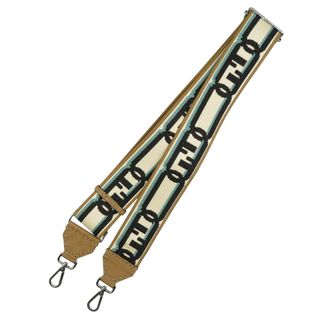 フェンディ(FENDI)の美品 フェンディ ストラップユー キャンバス レザー シルバー金具 ベージュ ホワイト グリーン ブラック ショルダーストラップ 1014【中古】FENDI(その他)