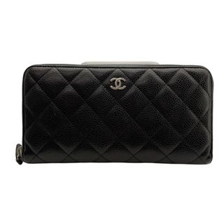 シャネル(CHANEL)の　シャネル CHANEL マトラッセラウンドファスナー長財布 AP0242　24番台 ブラック　シルバー金具 キャビアスキン レディース 長財布(財布)