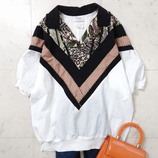 美品♪ レモ カリフォルニア 80s 装飾 デザインボタン 切替 ブラウス(シャツ/ブラウス(半袖/袖なし))