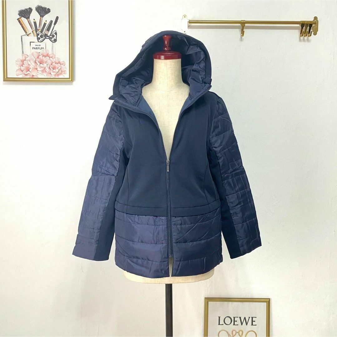 美品 ダウン異素材 スプリングコート ネイビー