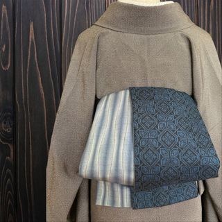 *着物反物*　藍色と水色よろけ　大人の兵児帯　半幅帯　長尺470　ハンドメイド(帯)