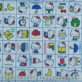 サンリオ　キティちゃん　ポリエステル　格子　　生地　はぎれ(生地/糸)