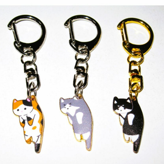 くびねっこ猫 キーホルダー 3個】三毛猫 グレー ハチワレ 小物 ネコ かわいい(キーホルダー)