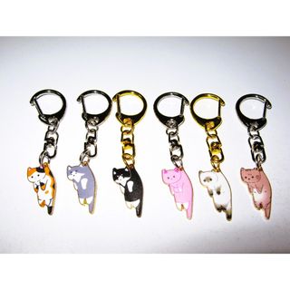 にゃんこ キーホルダー 6個 三毛猫 グレー ハチワレ ピンク ポイント 茶トラ(キーホルダー)