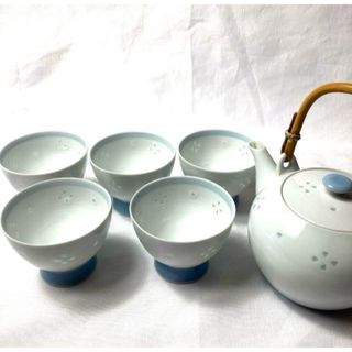 アリタヤキ(有田焼)の有田焼　番茶器　小石原作　5人客揃 湯飲み　急須　茶器　茶器揃　花びら柄　訳あり(食器)