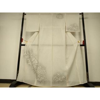 平和屋着物＊夏物　訪問着　絽　刺繍　草花文　正絹　逸品　AAAV9216jd(着物)