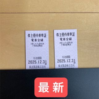 東武鉄道株主優待乗車証２枚 乗車券 有効期限2025/12/31(鉄道乗車券)