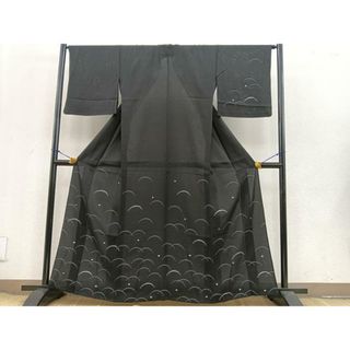平和屋着物＊夏物　訪問着　絽　露芝文　黒地　正絹　逸品　BAAT4346pk(着物)
