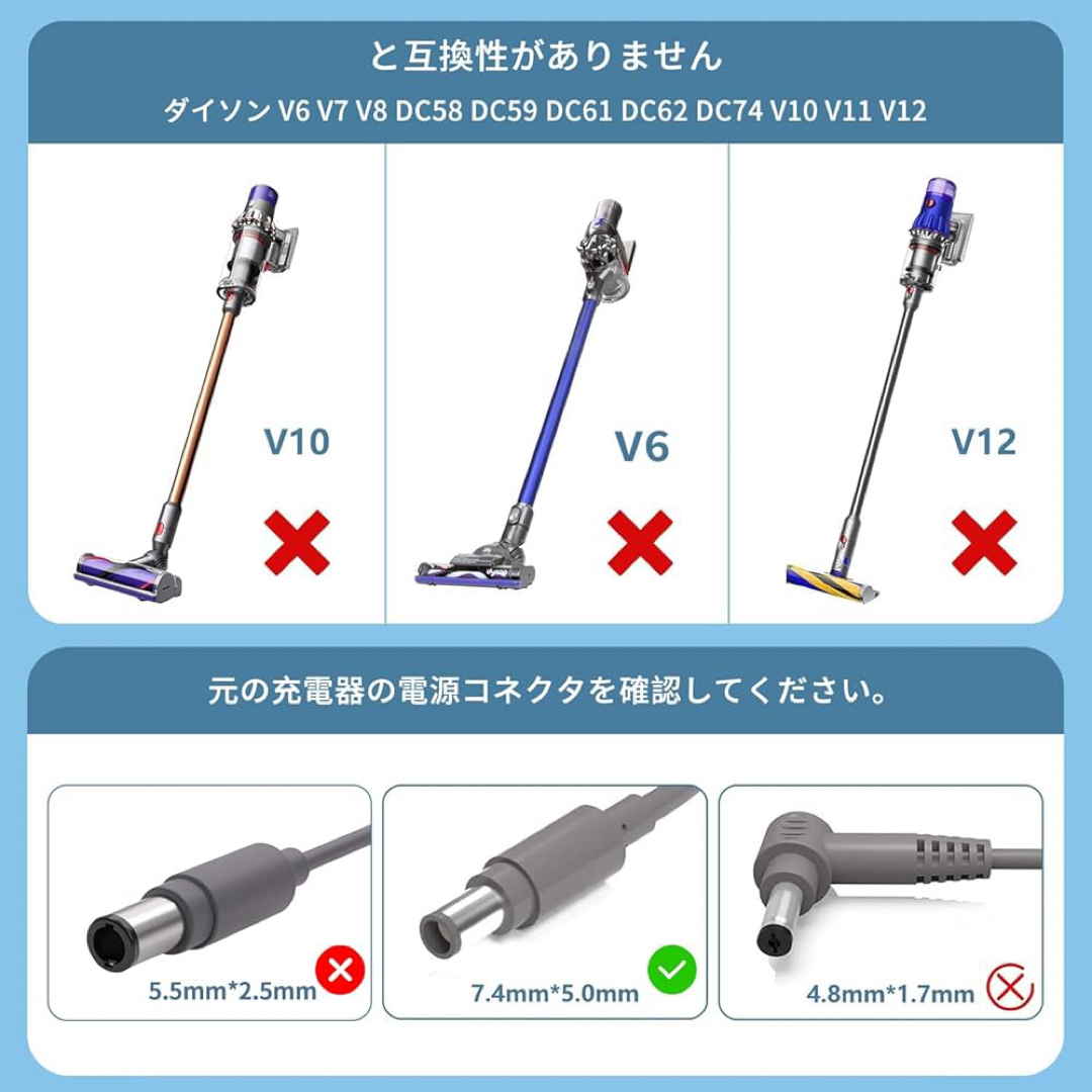 24.35V対応 ダイソン充電器 1.8m DC30.34.44.56.57 スマホ/家電/カメラの生活家電(掃除機)の商品写真