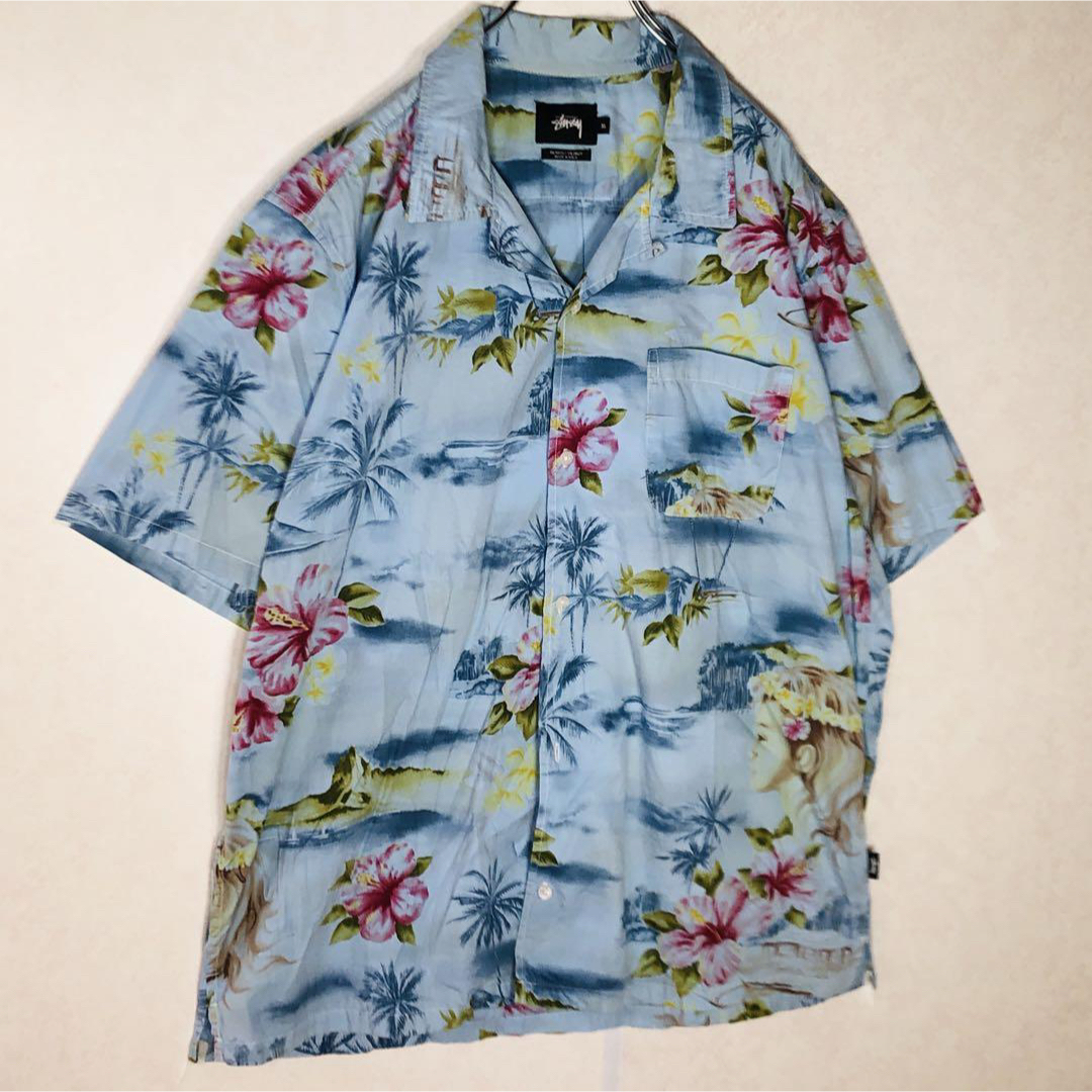 STUSSY(ステューシー)の【入手困難】ステューシー ハワイアン柄 アロハシャツ USA製 XLサイズ 青 メンズのトップス(シャツ)の商品写真