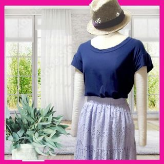 ★SCYE★　カットソー トップス　フリル 袖Tシャツ　綿　ネービー ブラウス(Tシャツ(半袖/袖なし))