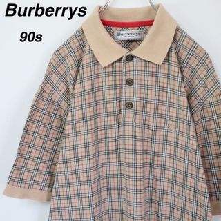 バーバリー(BURBERRY)の【90s】バーバリーズ ポロシャツ 刺繍ロゴ ノバチェック柄 L ビンテージ(ポロシャツ)