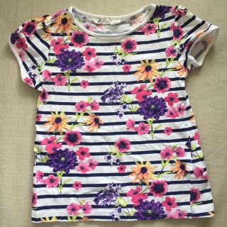 エイチアンドエム(H&M)の【美品】H&M キッズ＊110〜120＊花柄ボーダーTシャツ(Tシャツ/カットソー)