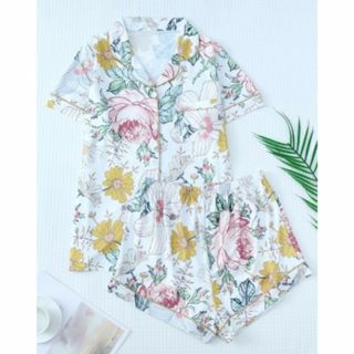 【新品】L レディース パジャマ 部屋着 セットアップ 半袖 短パン ２点セット(パジャマ)