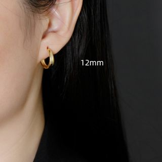 上品 高品質 ぷっくりフープピアス K18ゴールド 12㎜ シルバー925(ピアス)